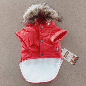 Insulated Winter Jacket Coat for Dogs Orange with Fur Hood NEW Size Small 8 lbs